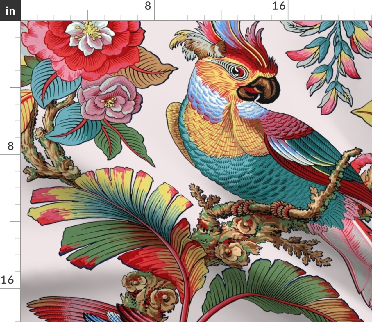 Bird Pink Dusty Antique Palm Jungle Lilac Tropical Lavender Botanical Parrot Art Nouveau Victorian Edwardian Floral Large Scale Custom Printed Fabric by Spoonflower Various Fabrics by the Yard or Fat Quarter
